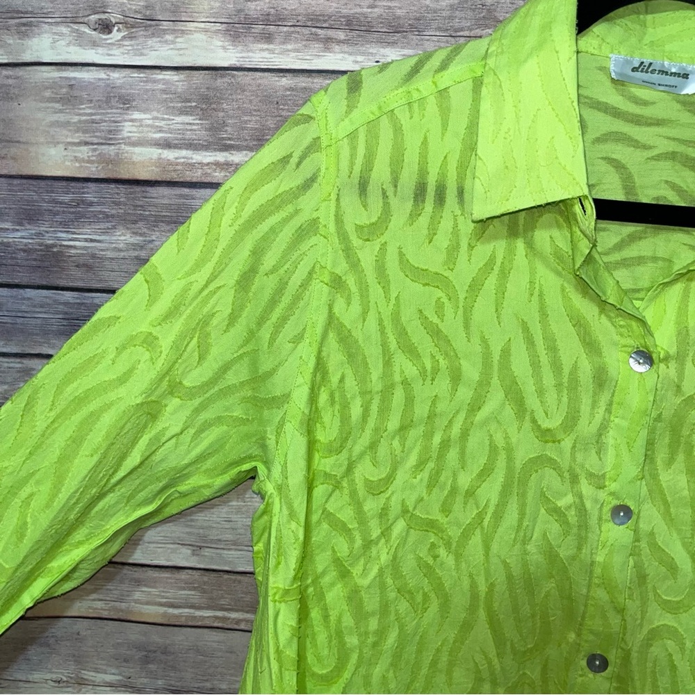Dilemma by Dhun Shroff Vintage Green Button Up High Low Tunic Dress Size L F2 - Picture 2 of 6